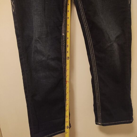 Rock Revival Betty Crop Sz 30 x 25 Bling Flap Faux Pocket Metallic Stitch EUC - Picture 8 of 9